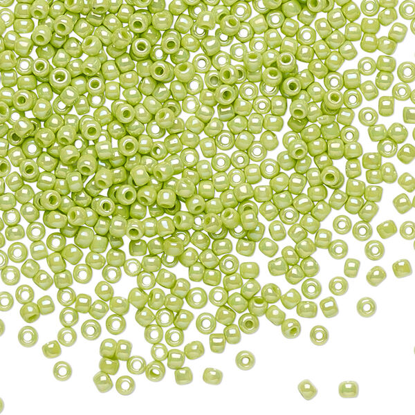 Seed bead, TOHO BEADS®, glass, pkg/7.5g, #11 round, opaque rainbow sour apple (TR-11-404). image number 0
