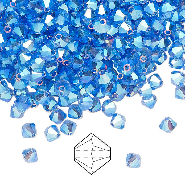 Bead 144pk sapphire AB 2X, Preciosa Czech crystal 4mm bicone image number 0