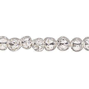 Lava rock 1pkg1, silver-finished round bead 15.5-16 inch 6-7mm