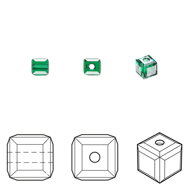 Bead 288pk majestic green, Swarovski® 4mm cube 5601 image number 0
