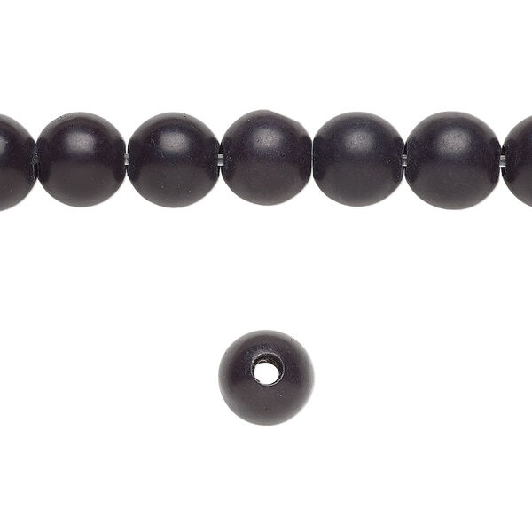 Bead, magnesite (dyed / stabilized), black, 8mm round with 2-2.5mm hole, B grade, Mohs hardness 3-1/2 to 4. Sold per pkg of 10. image number 0