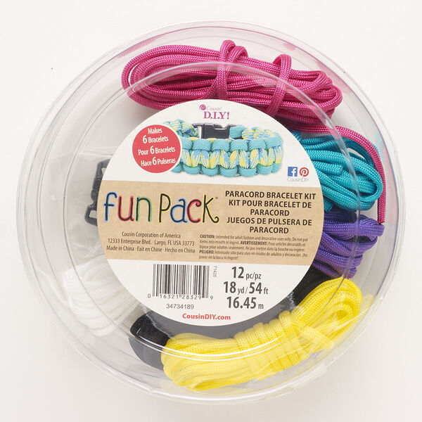Bracelet kit assortment, nylon and plastic, mixed colors, 9 feet with buckle clasp. Sold per pkg of 12. image number 0