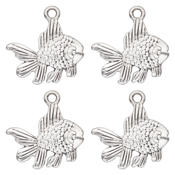 Charm, antique silver-finished "pewter" (zinc-based alloy) , 19x16mm single-sided goldfish. Sold per pkg of 4. image number 0