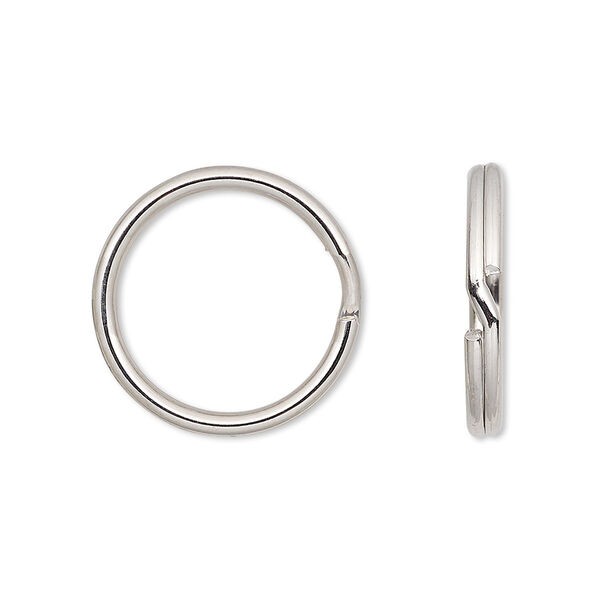 Split ring, imitation nickel-finished steel, 20mm round with 16.6mm inside diameter. Sold per pkg of 10. image number 0