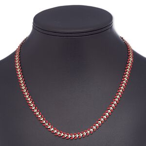 Necklace, epoxy and gold-plated brass, red, 6.5mm wide with wreath design, 18 inches with 2-inch extender chain and lobster claw clasp. Sold individually.