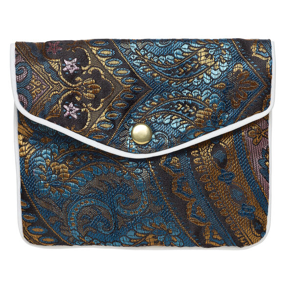 Pouch 1pkg3 silver-finished steel and rayon fabric, multicolored, 4.75x4-inch brocade. image number 2