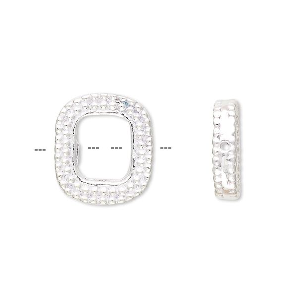 Bead frame, sterling silver, 16x14mm rectangle, fits up to 6mm bead. Sold individually. image number 0