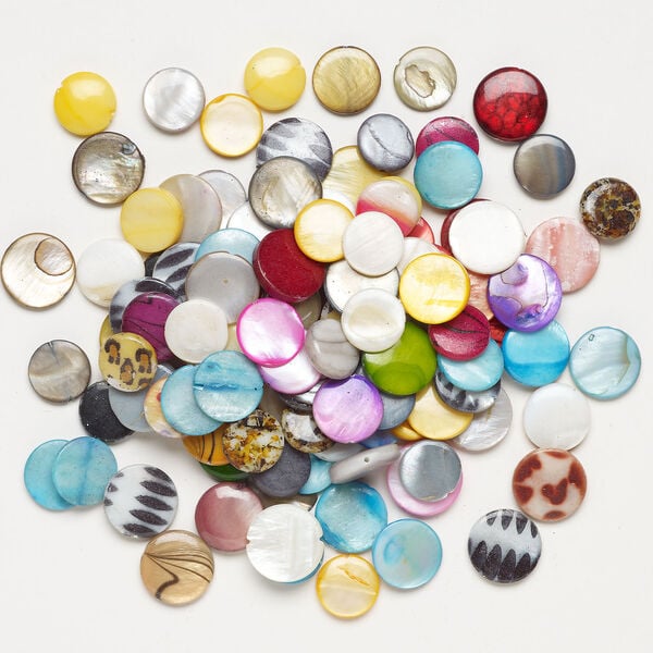 Mother-of-pearl shell 1pkg4oz, puffed flat round bead mix mixed colors 13-16mm image number 1
