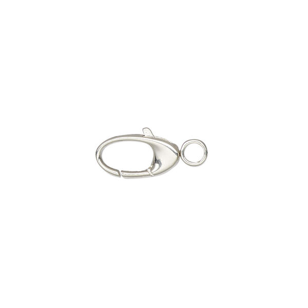 Clasp, lobster claw, sterling silver and steel, 10x5mm oval with swivel. Sold individually. image number 0