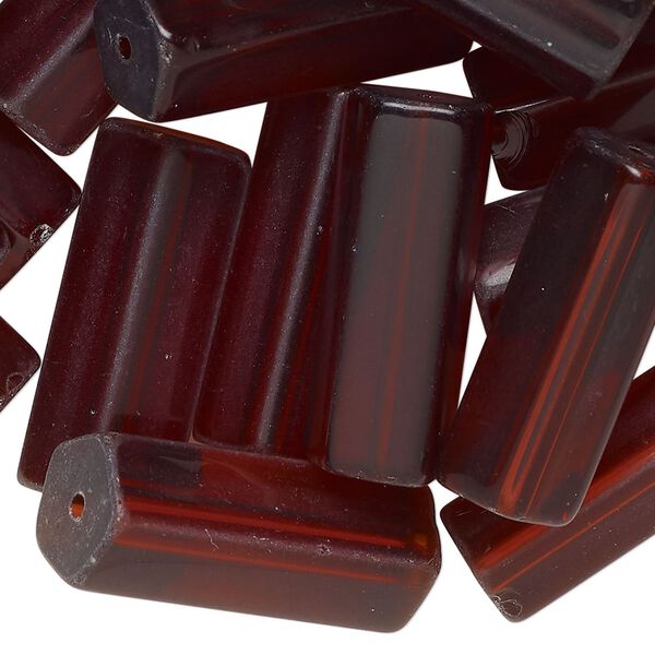 Bead, Czech glass, translucent brown, 25x10mm-26x11mm pentagon tube. Sold per pkg, approximately 25 beads. image number 0