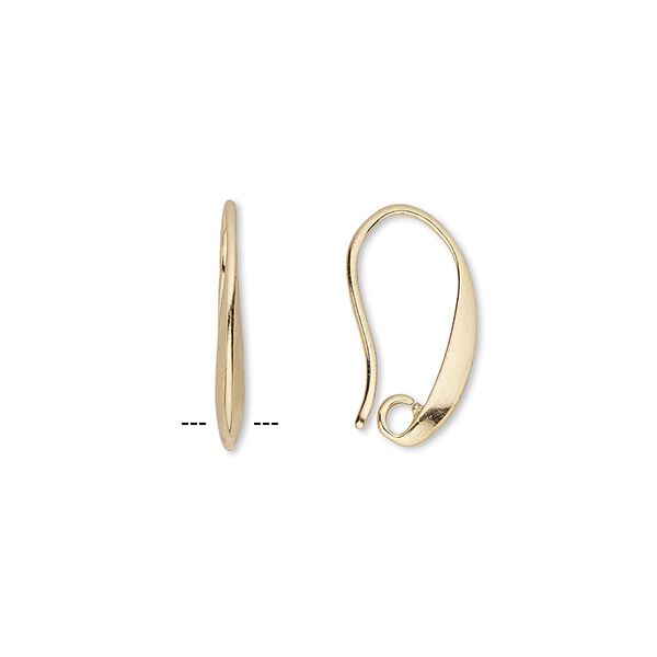 Ear wire, gold-plated brass, 16mm fishhook with hidden open loop, 20 gauge. Sold per pkg of 10 pairs. image number 0