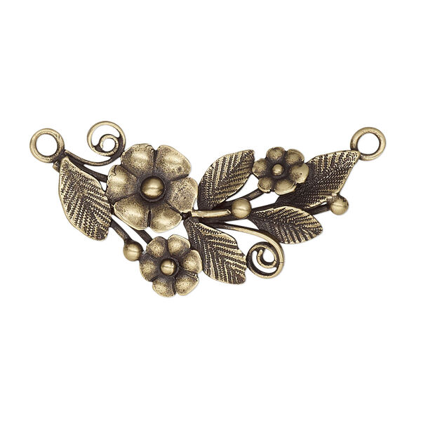Focal, JBB Findings, antiqued brass, 31x19mm single-sided with flowers and leaves, 2 loops. Sold individually. image number 0