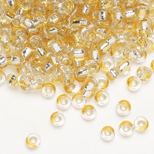 Seed bead, Miyuki, glass, pkg/25g, 4mm irregular round, transparent silver-lined light gold/clear, (TB-3931).