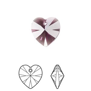 Drop 2pk amethyst, Crystal Passions® 14mm pendant heart 6228