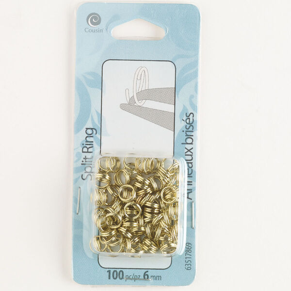 Split ring, gold-finished steel, 6mm round. Sold per pkg of 100. image number 0