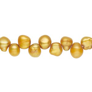 Pearl, cultured freshwater (dyed), burnt umber, 5-7mm top-drilled flat-sided potato with 0.4-0.5mm hole, D grade, Mohs hardness 2-1/2 to 4. Sold per 14-inch strand.