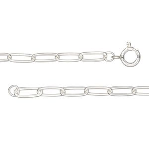 Chain 1pkg1 sterling silver paperclip, 3mm / springring clasp, 18 inch