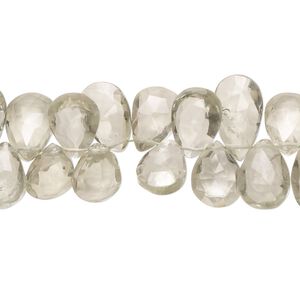 Green quartz 1pkg1, hand-cut top-drilled faceted puffed teardrop bead 7 inch 10x7mm-12x8mm