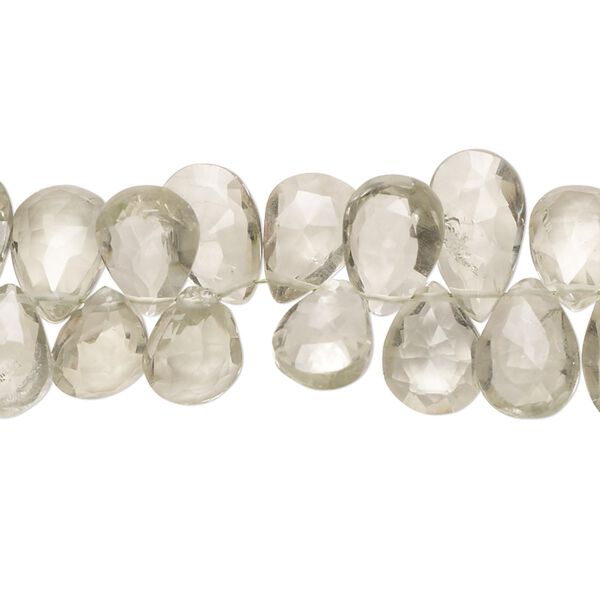 Green quartz 1pkg1, hand-cut top-drilled faceted puffed teardrop bead 7 inch 10x7mm-12x8mm image number 0