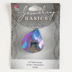 Focal 1pkg1, druzy quartz (coated), multicolored, 36x26mm-42x36mm top-drilled teardrop.