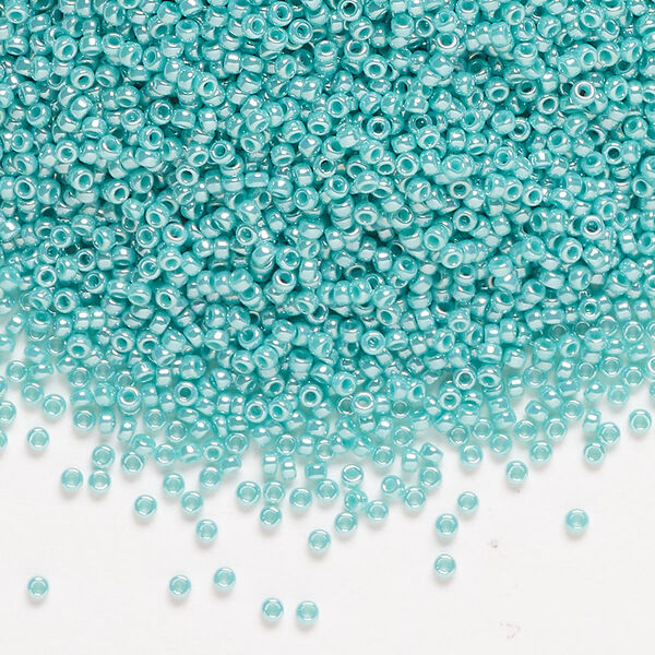 Seed bead, Miyuki, glass, pkg/250g, #15 rocaille, opaque luster teal (RR-435). image number 0