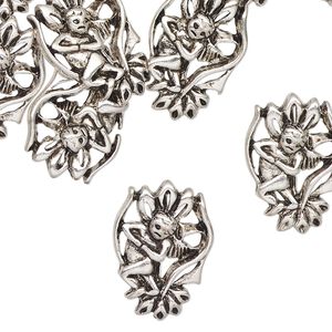 Charm, antique silver-finished "pewter" (zinc-based alloy), 20x13mm single-sided fairy. Sold per pkg of 25.