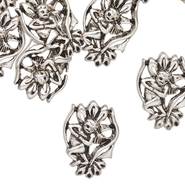 Charm, antique silver-finished "pewter" (zinc-based alloy), 20x13mm single-sided fairy. Sold per pkg of 25. image number 0