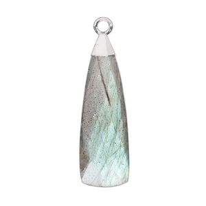 Labradorite / sterling silver 1pkg1, electroplated hand-cut faceted paddle drop natural 28x9mm