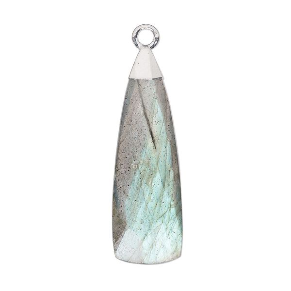 Labradorite / sterling silver 1pkg1, electroplated hand-cut faceted paddle drop natural 28x9mm image number 0
