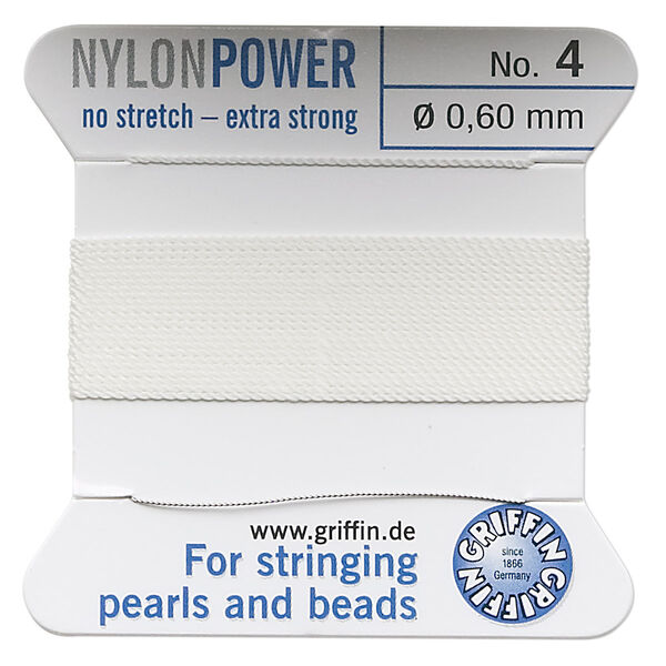 Thread, Griffin, nylon, white, size #4. Sold per 2-meter card (approximately 78 inches). image number 0
