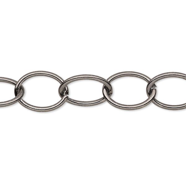 Chain, gunmetal-plated steel, 10mm oval cable. Sold per 50-foot spool. image number 0