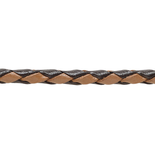 Bolo cord, leather (dyed), light brown and dark brown, 3.5-4.5mm round. Sold per pkg of (4) 35-inch lengths. image number 0