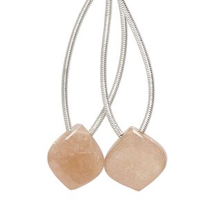 Peach moonstone 1pkg2, hand-cut top-drilled puffed teardrop bead natural 14x14mm