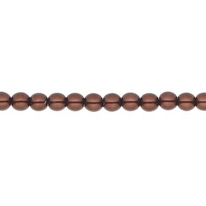 Bead, Czech glass pearl, mocca, 4mm round. Sold per 18-inch strand, approximately 120 beads.