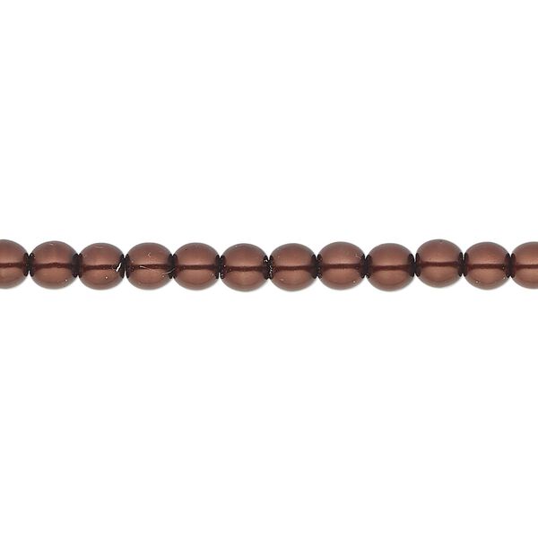 Bead, Czech glass pearl, mocca, 4mm round. Sold per 18-inch strand, approximately 120 beads. image number 0