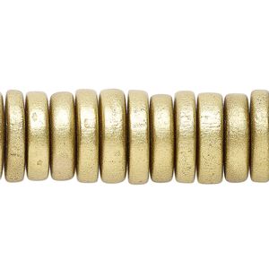 Taiwanese cheesewood 1pkg1, hand-cut painted rondelle bead 8 inch metallic yellow gold 15x4mm
