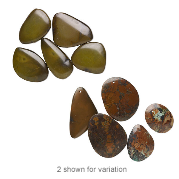 Focal mix, turquoise (dyed / stabilized), brown, 36x23mm-52x42mm freeform, Mohs hardness 5 to 6. Sold per pkg of 5. image number 0