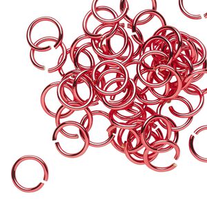 Jump ring, electro-coated brass, red, 8mm round, 6mm inside diameter, 18 gauge. Sold per pkg of 50.