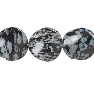 Snowflake obsidian 1pkg1, twisted flat round bead natural, 15 inch 16mm