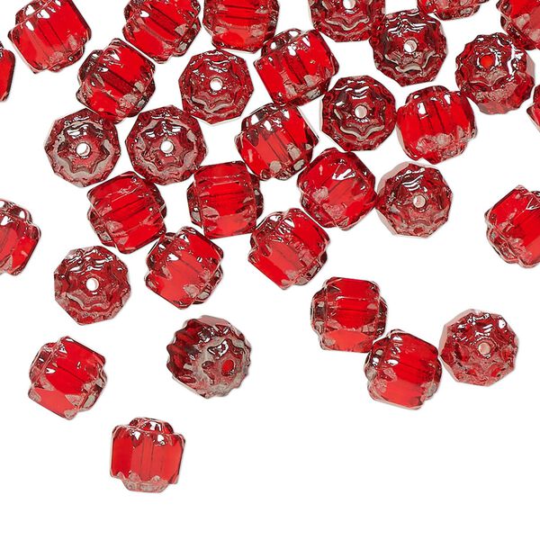 Czech pressed glass 1pkg60, cathedral bead translucent metallic red 6mm image number 0