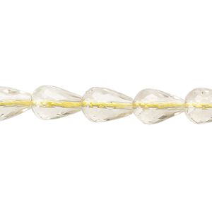 Lemon quartz 1pkg1, hand-cut micro-faceted teardrop bead 15 inch 10x7mm-11x8mm