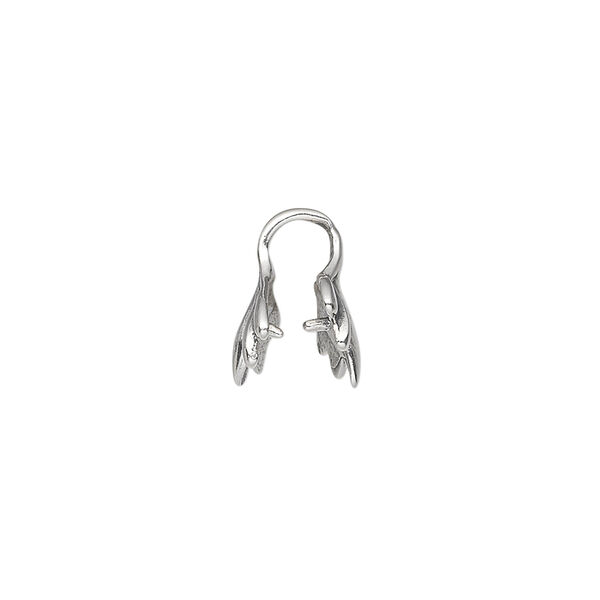 Bail, ice-pick, antiqued sterling silver, 13x8mm flower, 4mm grip length. Sold individually. image number 1