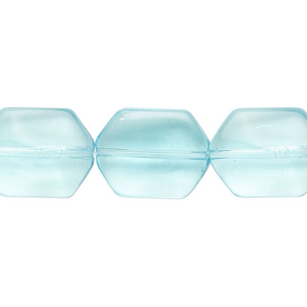 Bead, glass, translucent aqua blue, 17x13mm beveled puffed hexagon. Sold per 13-inch strand, approximately 20 beads. image number 0