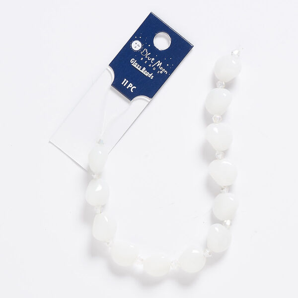 Bead, glass, opaque and transparent white opal and clear, 13x12mm-13mm freeform with 2mm hole. Sold per pkg of 11. image number 0