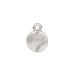 Charm, TierraCast®, antique silver-plated pewter (tin-based alloy), 13mm double-sided baseball. Sold per pkg of 2.