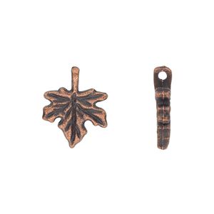 Charm, antique copper-plated "pewter" (zinc-based alloy), 13x13mm single-sided leaf. Sold per pkg of 20.
