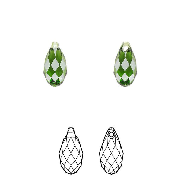 Briolette 2pk fern green, Crystal Passions® 11x5.5mm pendant drop 6010 image number 0