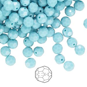 Bead 24pk turquoise, Preciosa Czech crystal 5mm round