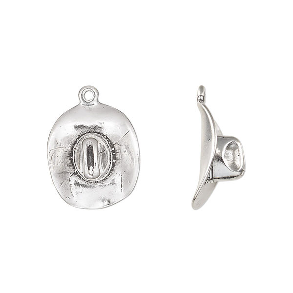 Charm, antiqued sterling silver, 16x14mm 3D cowboy hat. Sold individually. image number 0