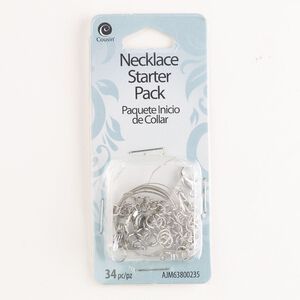 Necklace finding starter kit, steel and brass, pkg/1, mixed sizes and shapes, silver finish.